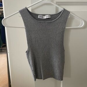Zara Sparkly Ribbed Crop Tank Top